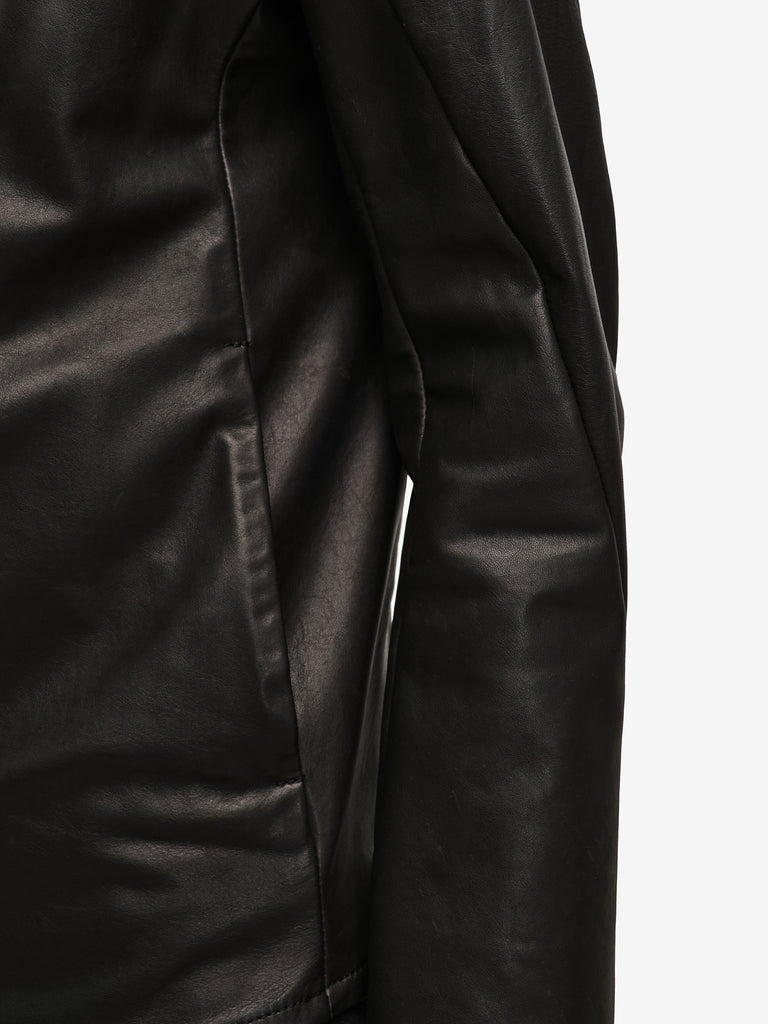 Funnel Neck Textured Leather Jacket