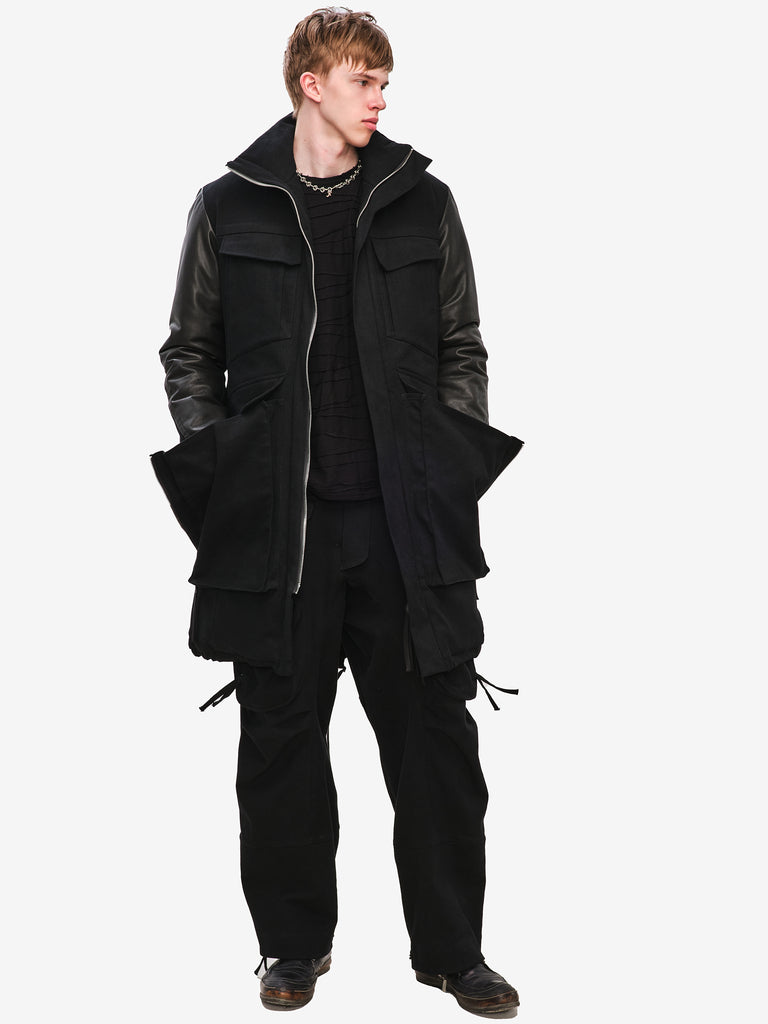 Cargo Winter Jacket with Leather Sleeves