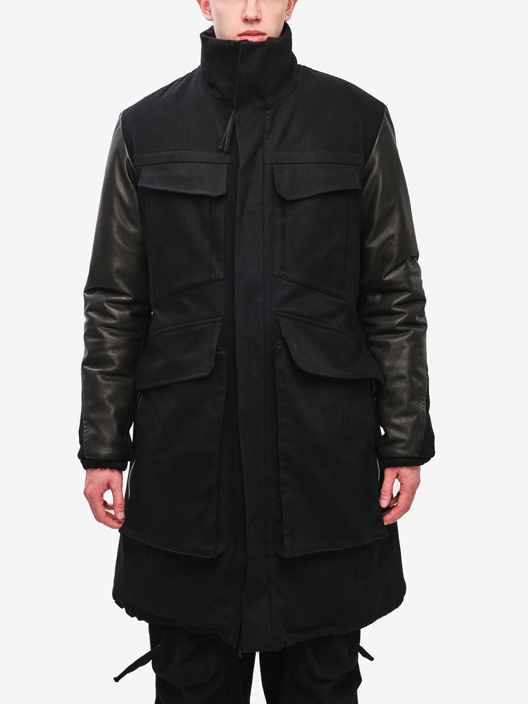 Cargo Winter Jacket with Leather Sleeves