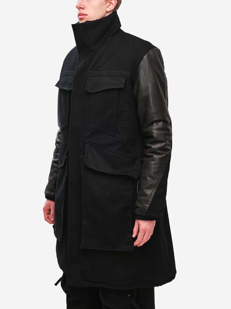 Cargo Winter Jacket with Leather Sleeves