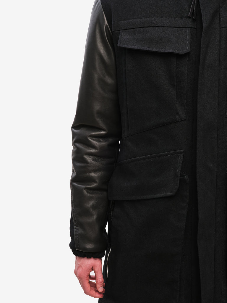 Cargo Winter Jacket with Leather Sleeves