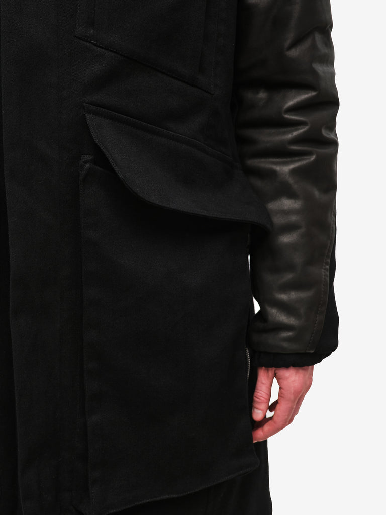 Cargo Winter Jacket with Leather Sleeves