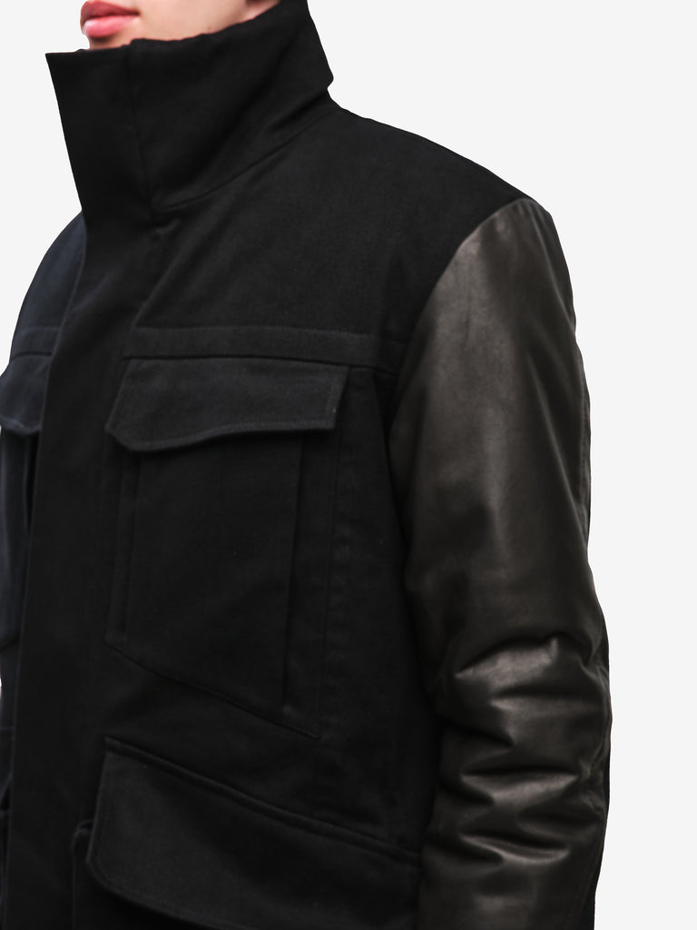 Cargo Winter Jacket with Leather Sleeves