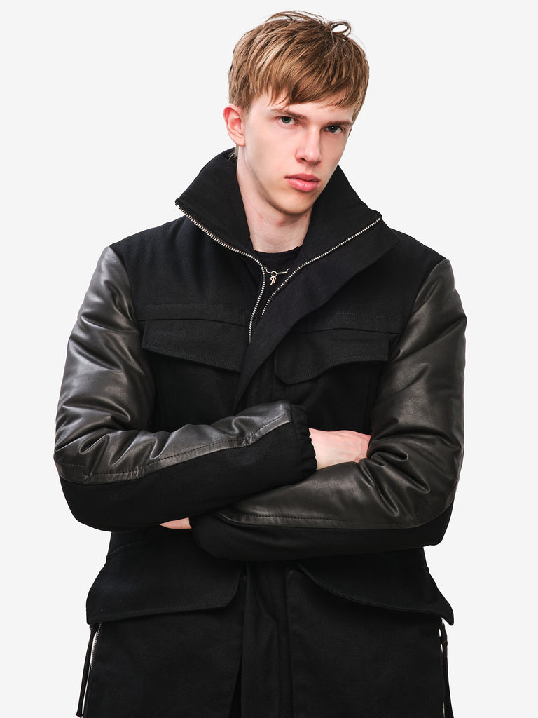 Cargo Winter Jacket with Leather Sleeves