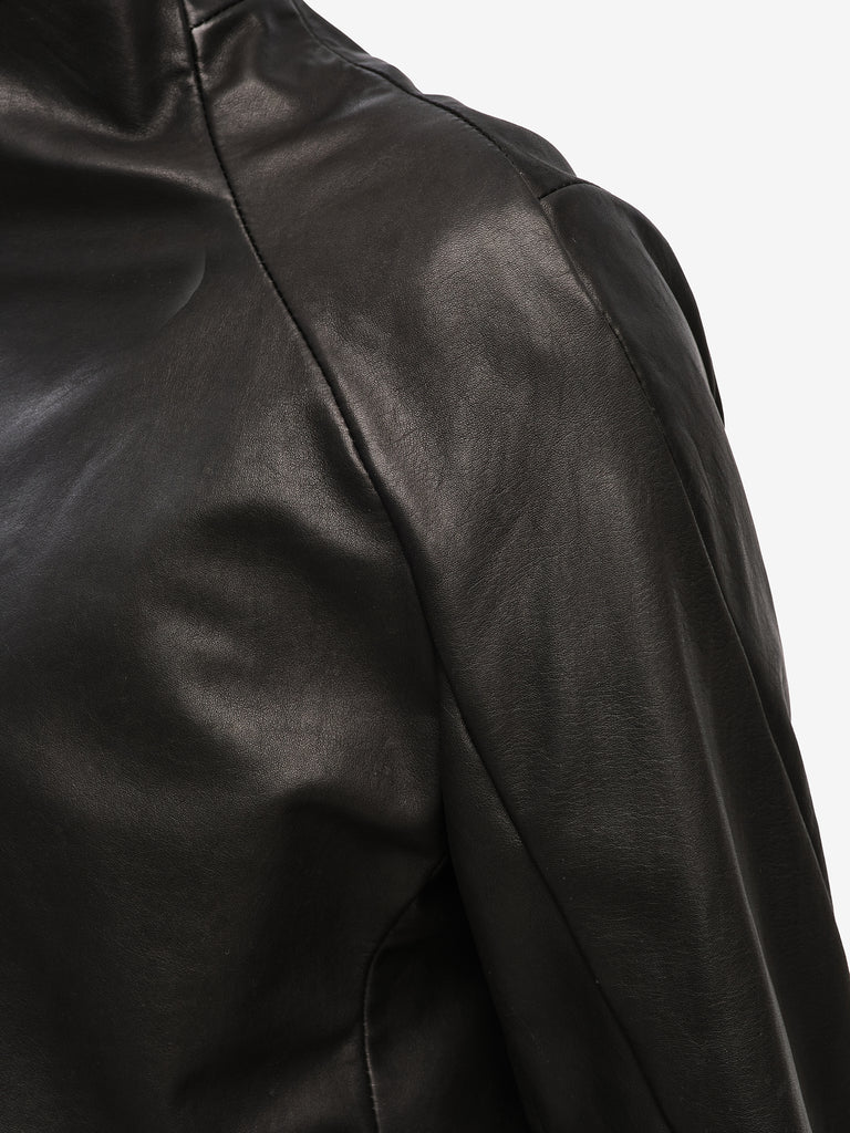 Funnel Neck Textured Leather Jacket