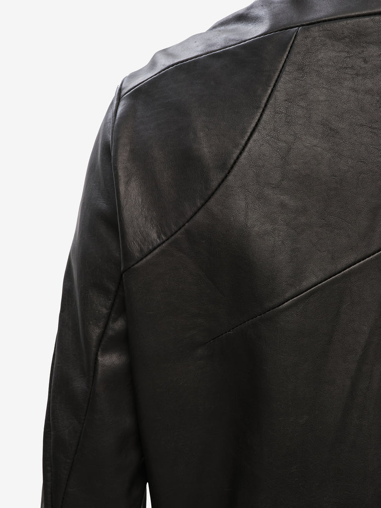 Funnel Neck Textured Leather Jacket