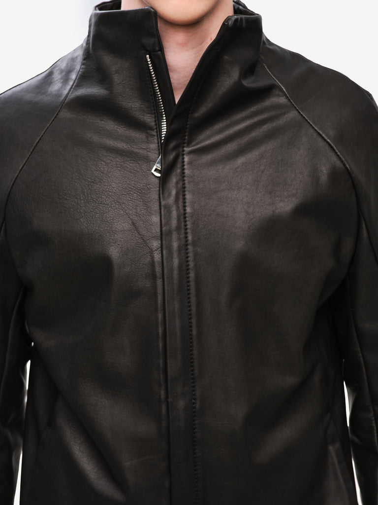 Funnel Neck Textured Leather Jacket