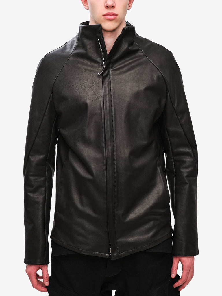 Funnel Neck Textured Leather Jacket