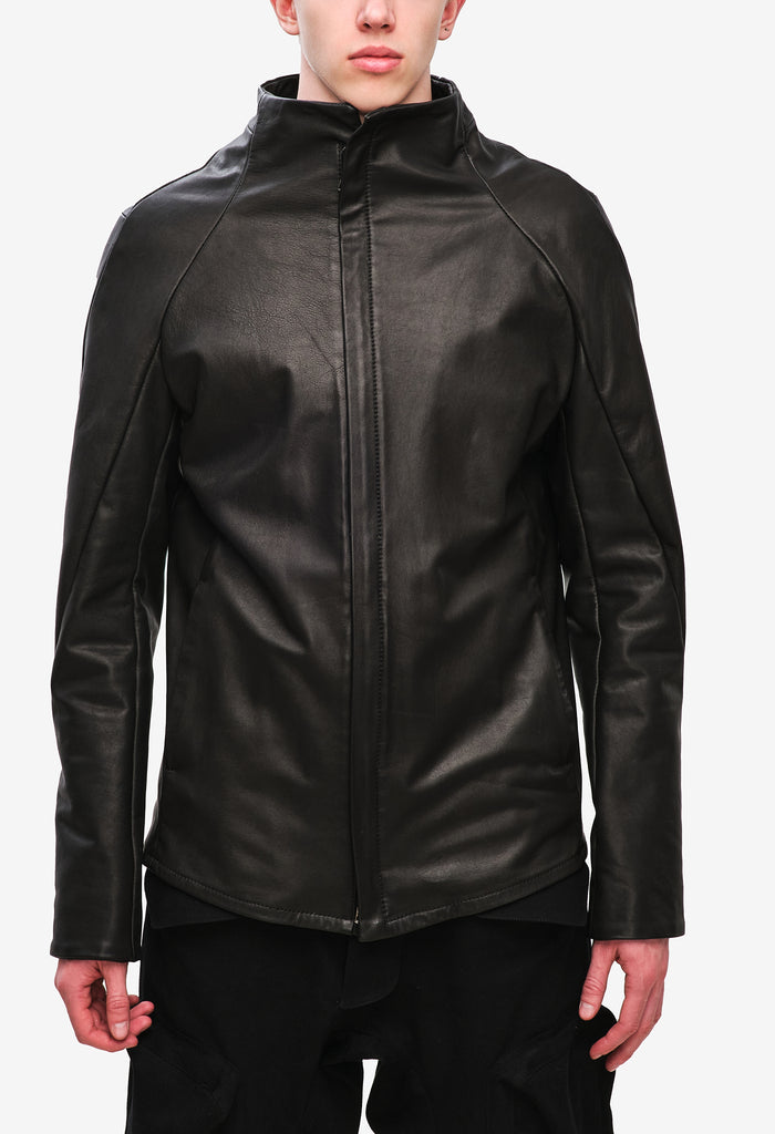 Funnel Neck Textured Leather Jacket