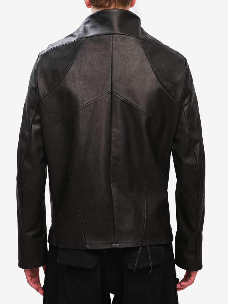 Funnel Neck Textured Leather Jacket