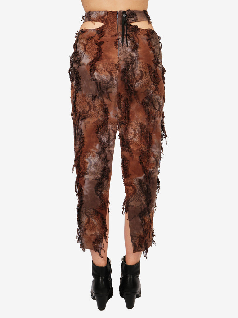 Cotton skirt with slits and fringe Hand-dyed fabric