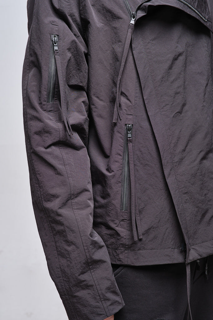 High-Neck Asymmetric Jacket With Hood