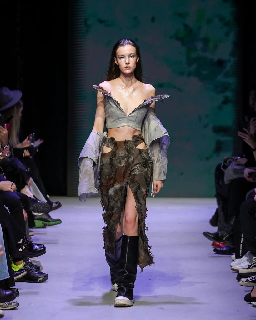 Cotton skirt with slits and fringe Hand-dyed fabric