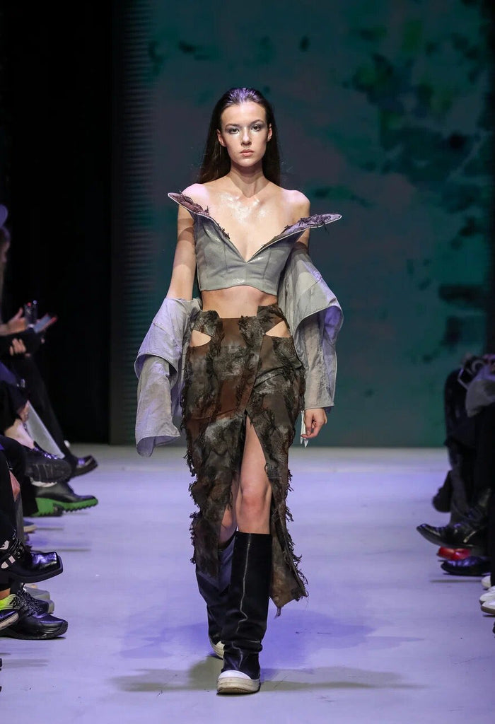 Cotton skirt with slits and fringe Hand-dyed fabric