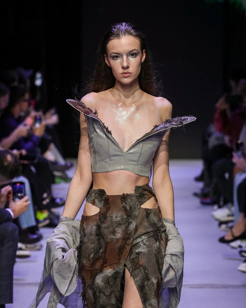 Cotton skirt with slits and fringe Hand-dyed fabric