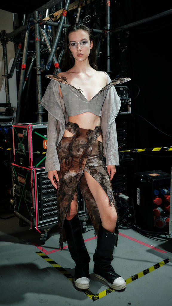 Cotton skirt with slits and fringe Hand-dyed fabric