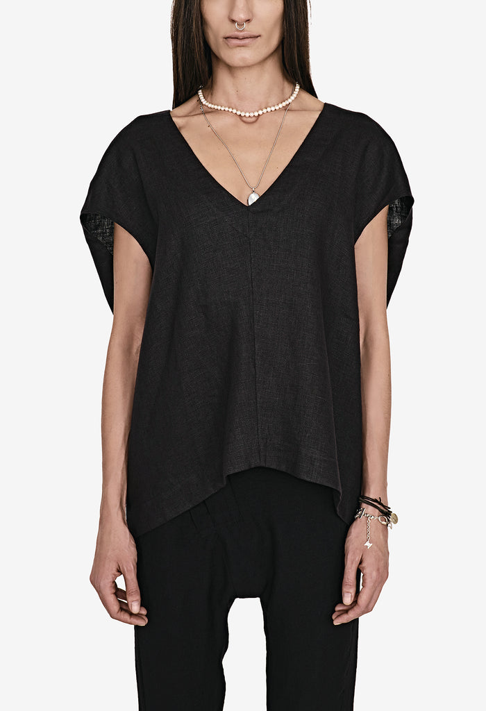 Oversized V-Neck Linen Top
