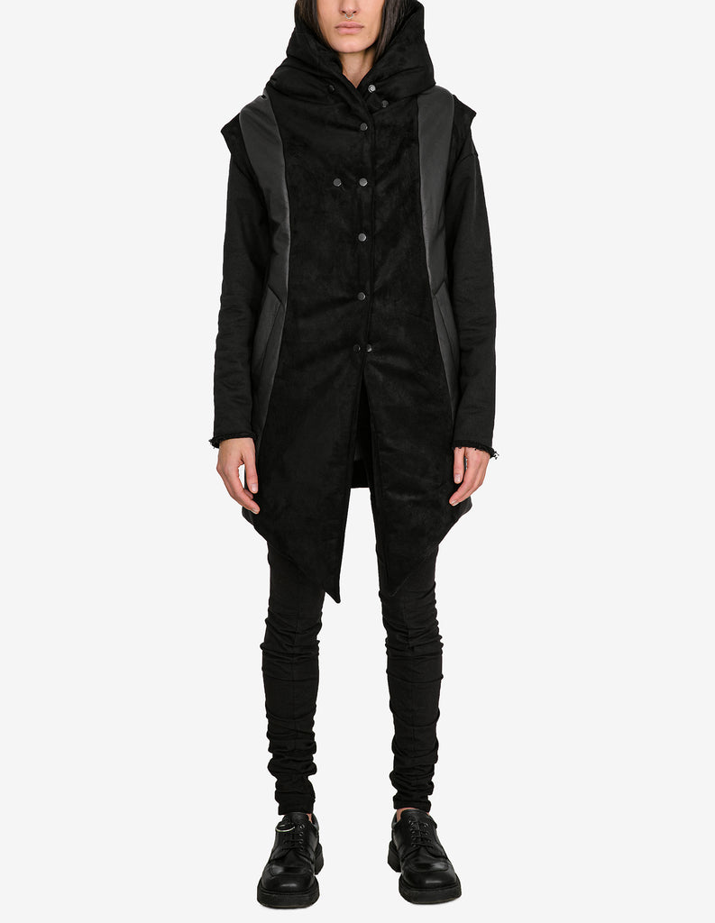 Leather-Panel Hooded Vest
