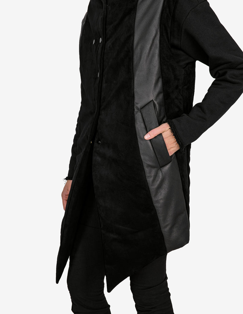 Leather-Panel Hooded Vest