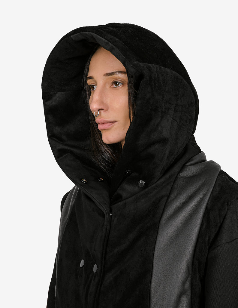 Leather-Panel Hooded Vest