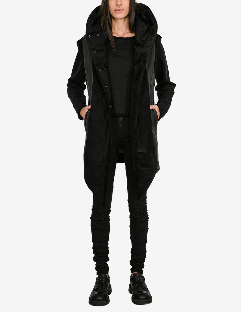 Leather-Panel Hooded Vest