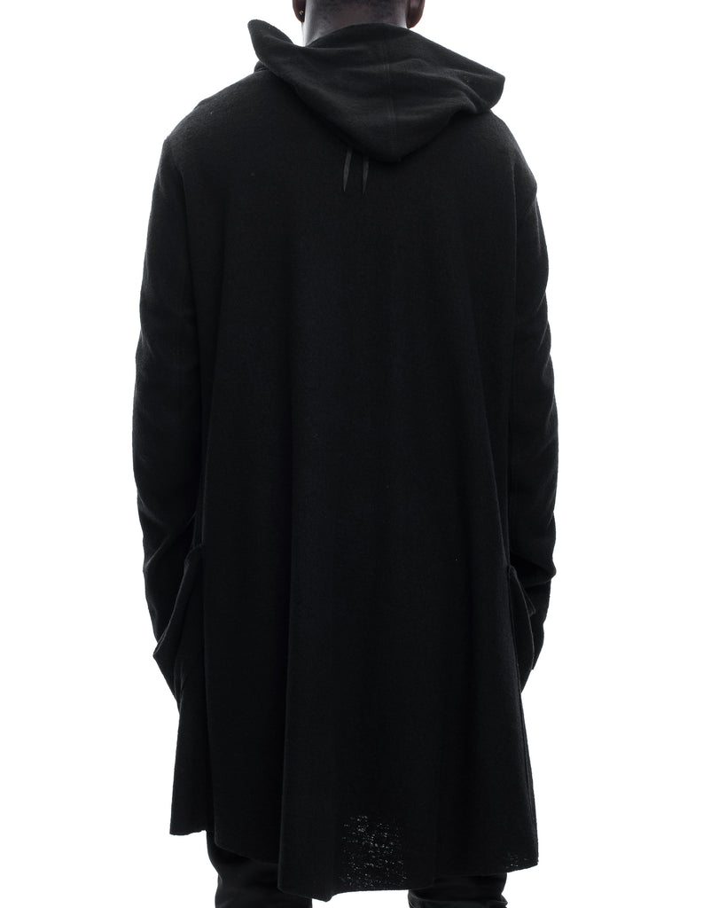 Long Hooded Boiled Wool Cardigan
