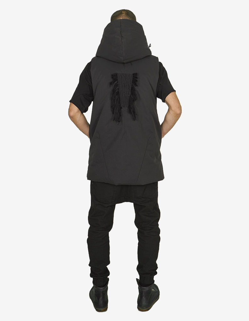 Raw-Cut Patched Hooded Vest