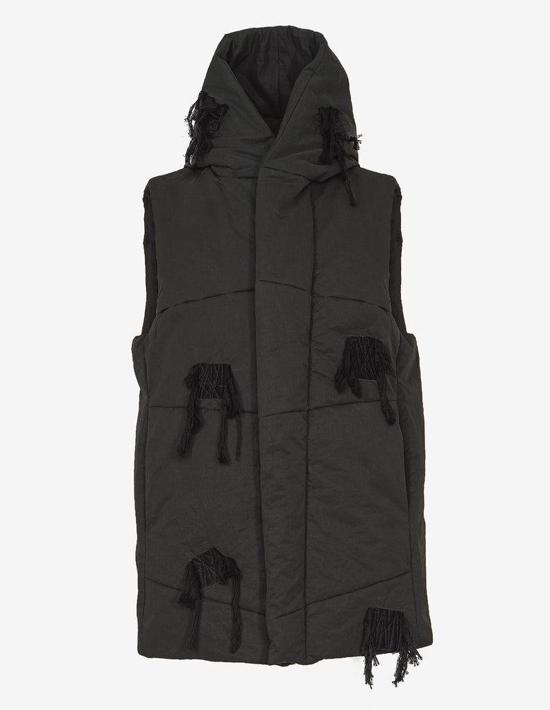 Raw-Cut Patched Hooded Vest