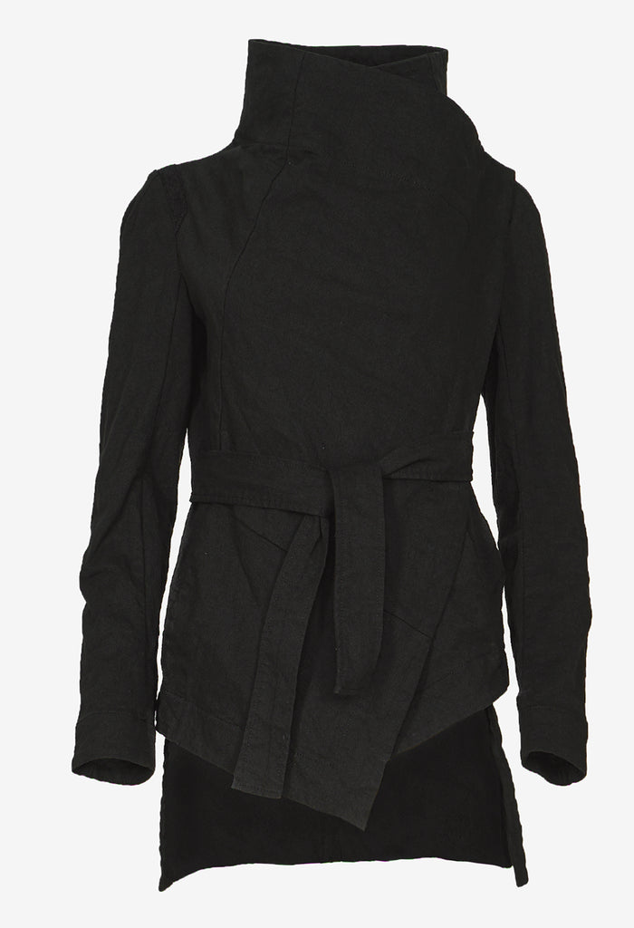 Asymmetric Belted Denim Jacket