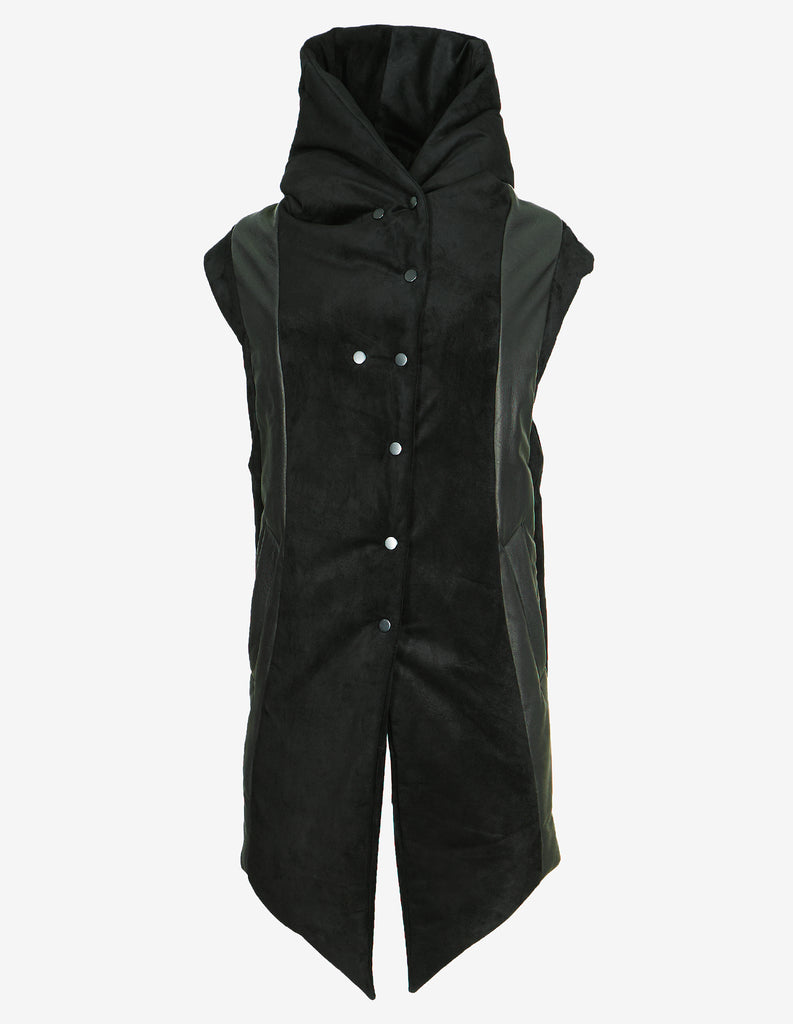 Leather-Panel Hooded Vest