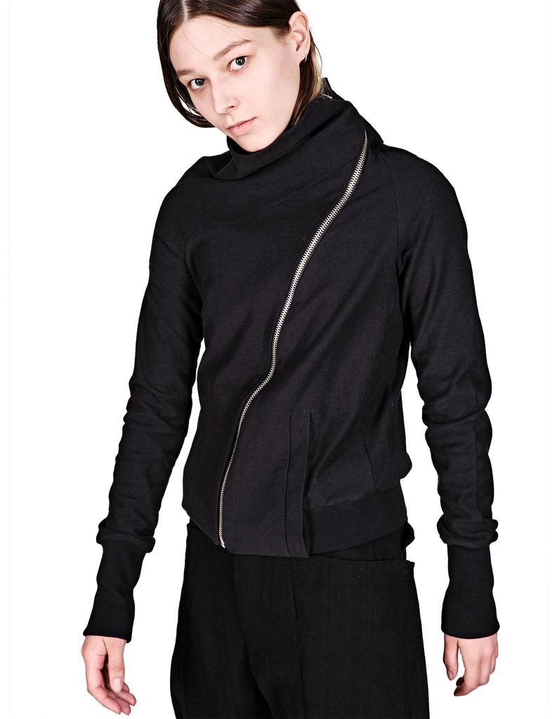 Asymmetrical Zip Cotton Hoodie
