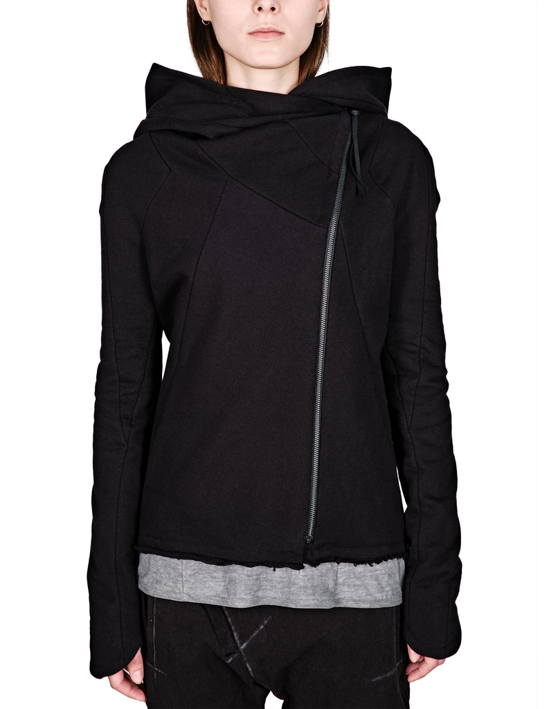 Asymmetric Zip Cotton Hoodie 