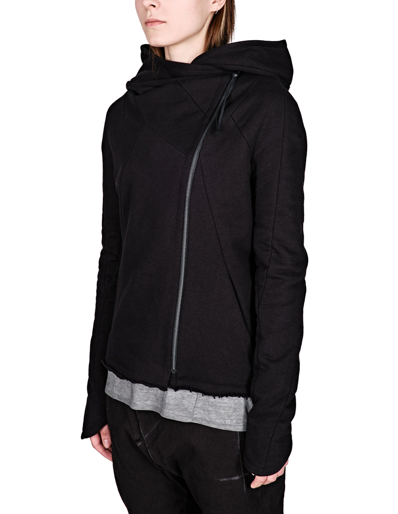 Asymmetric Zip Cotton Hoodie 