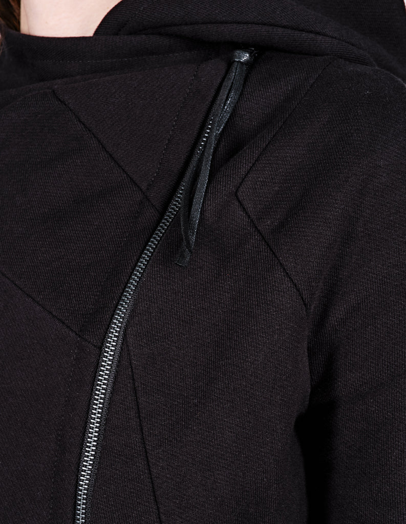 Asymmetric Zip Cotton Hoodie 