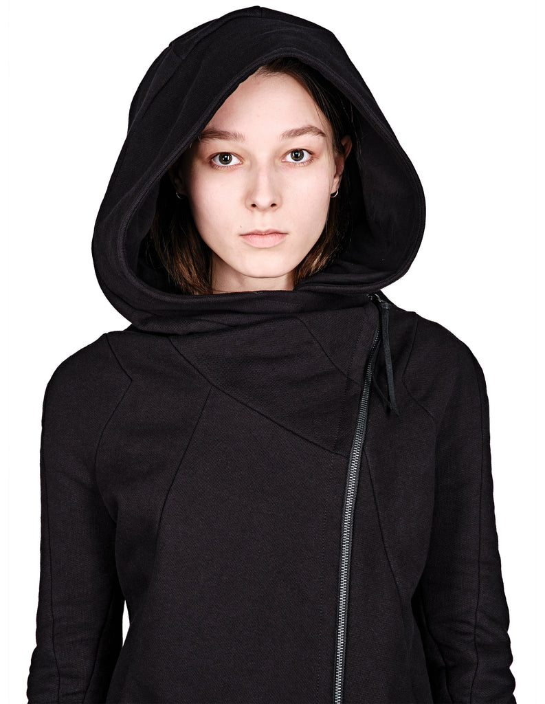 Asymmetric Zip Cotton Hoodie 