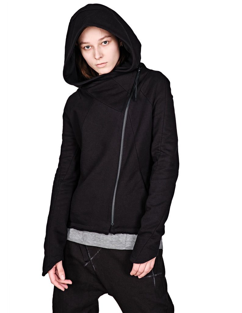 Asymmetric Zip Cotton Hoodie 