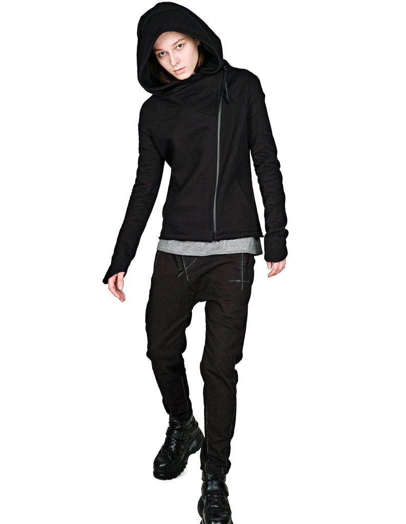 Asymmetric Zip Cotton Hoodie 